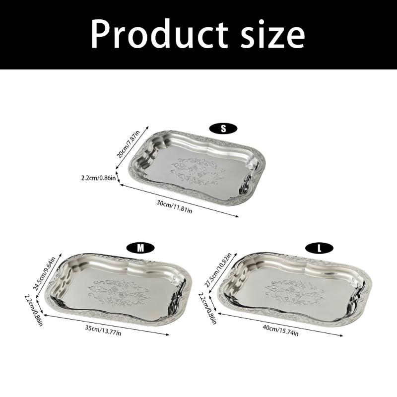 Elegant French Style Metal Tray Engraved Floral Pattern For Serving Snacks Fruits And Appetizers In Homes Or Restaurant