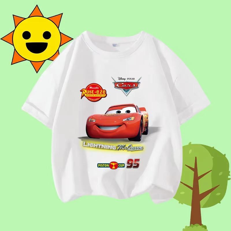 Cartoon Print Racing Car Adventure Childrens Crewneck ShortSleeved Boys Girls Casual Top Unisex and Women Summer TShirt