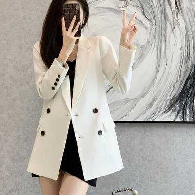 Fashionable Black Suit Jacket for Women Spring Double Breasted Blazer