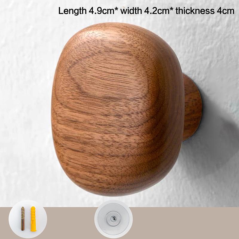 Solid Wood Handle Clothes Hook Coat Hook Wall-mounted Hook Punch-free Door Clothes Hanger Pebble Shape Cabinet Door