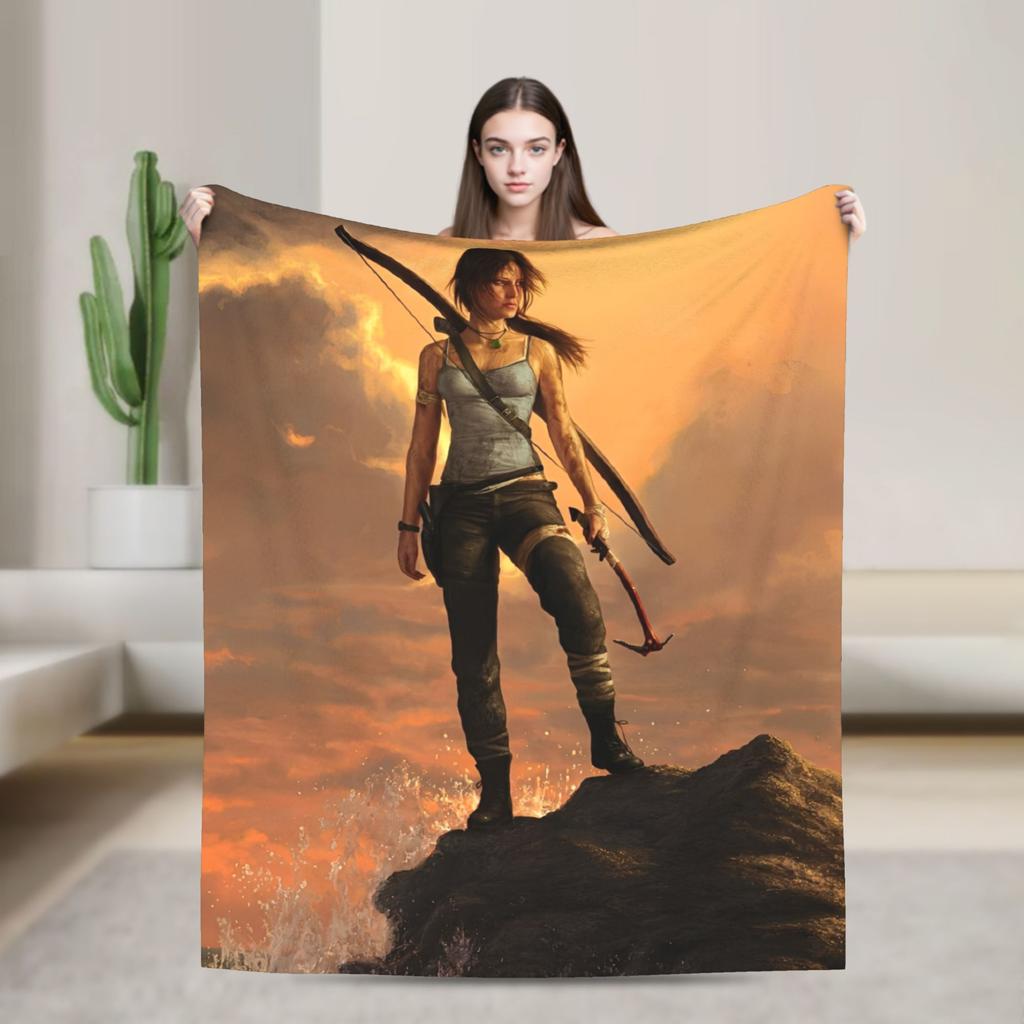 Tomb-Raider Lara Croft Blanket Cover Fleece Survival Video Game Warm Throw Blanket for Sofa Couch Quilt Multi-function