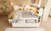 Daybed 140x200 cm Bianco Letto Singolo/Doppio per Ospiti, Base in Legno, Illuminazione a LED, Ricarica USB e Type-C, Mensole e Cassetti, incl.. Struttura a doghe (Con Materasso)
