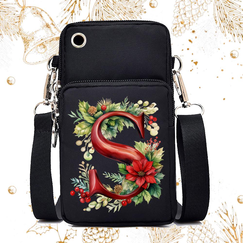 Creative 26 English floral letter printing trend messenger bag casual portable multi-function lightweight mobile phone bag