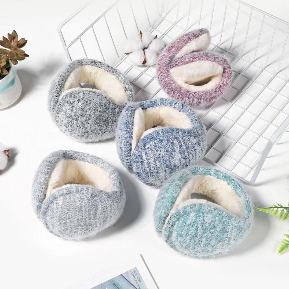 Back Worn Design Knitted Ear Warmers Plush Lining Windproof Ear Covers  Winter Season