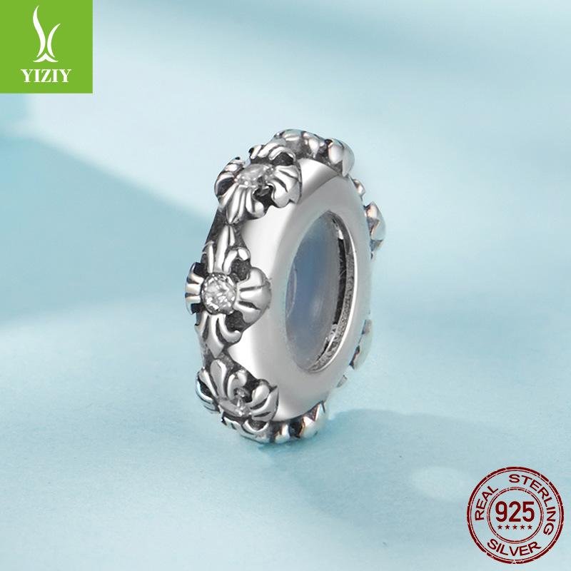 S925 Sterling Silver Retro Cross Silicone Positioning Bracelet Beads, Popular Silver Beads Loose Beads