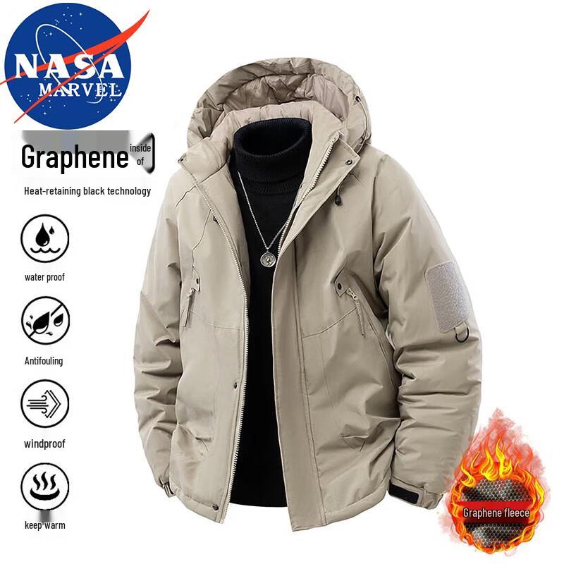 NASA MARVEL Męska Zimowa Outdoorowa Wiatroszczelna Wodoodporna Ciepła Pikowana Kurtka z Kapturem