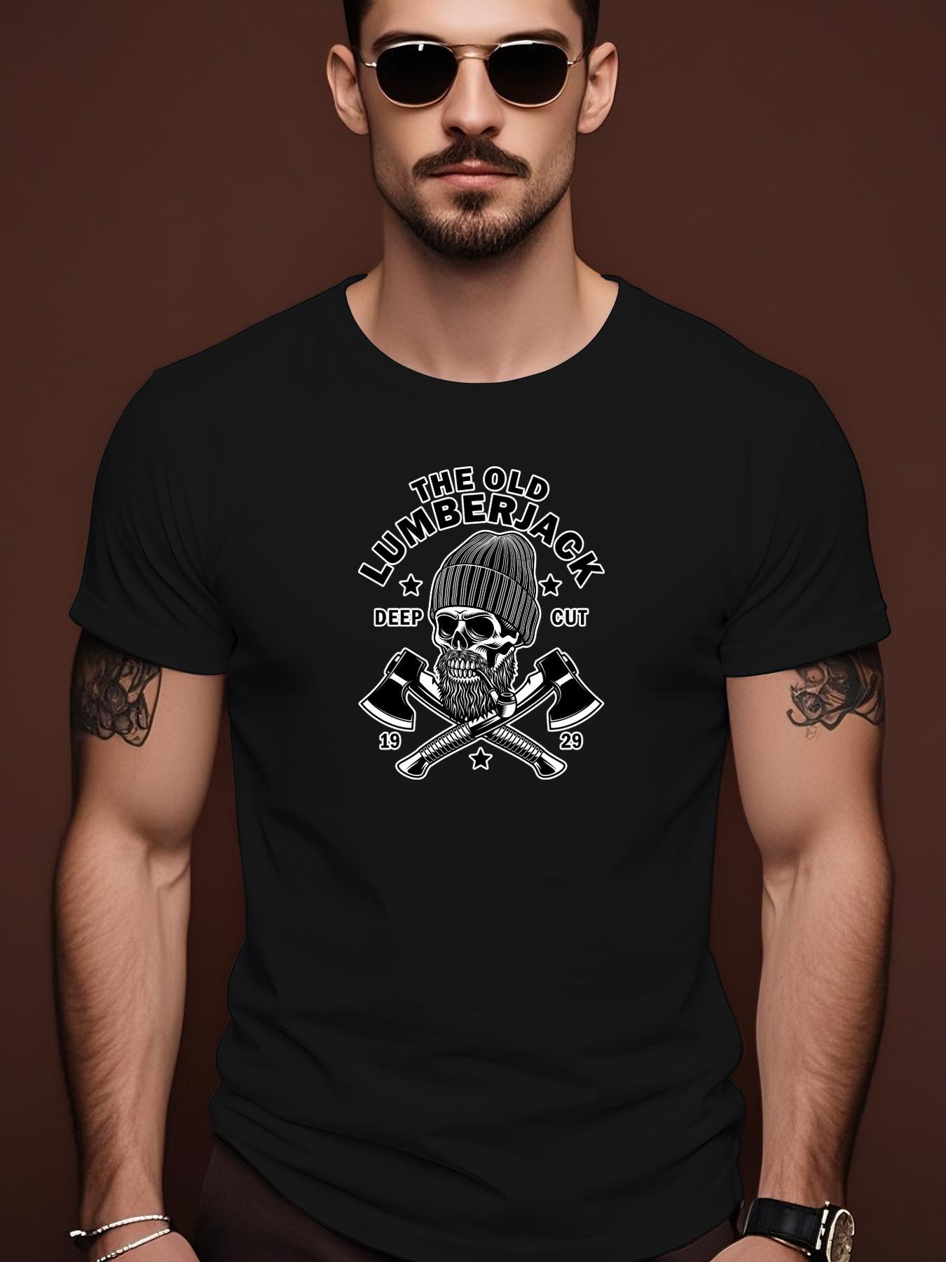 Bearded Lumberjack Skull with Crossed Axes Graphic Tshirt... S