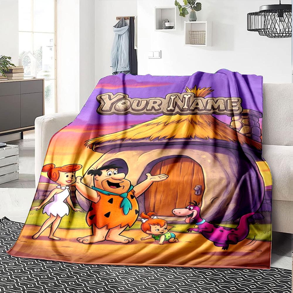 Name Custom the Flintstones Print Flannel Blanket High Quality Warm Comfortable Cover for All Seasons Perfect for Gifts Home Decor
