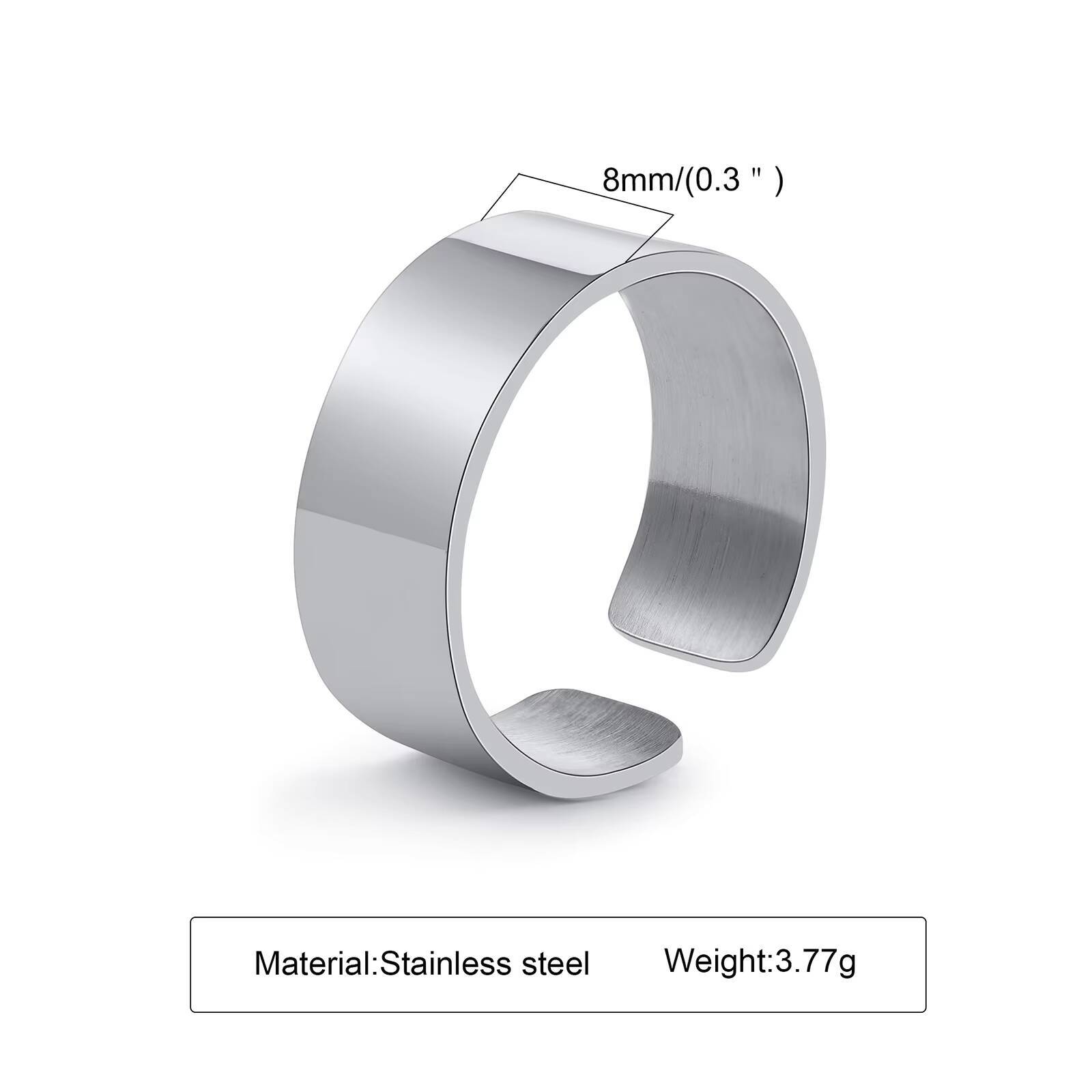 

Vnox 6/8/11.5mm Width Open Adjustable Ring for Men, Classic Basic Punk Style Waterproof Never Fade Stainless Steel Finger Band