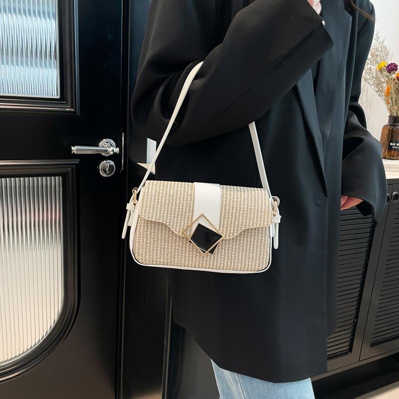 

Women Stylish Knit Shoulder Bag Large Capacity Simple Flap Bag Bevel Frame Lock Handbag Travel Shopping Work Date Bag