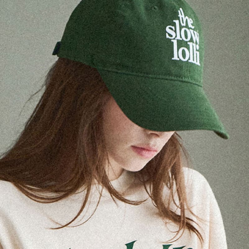 

slowlolli Lettering print ball cap - Green Pink_Free