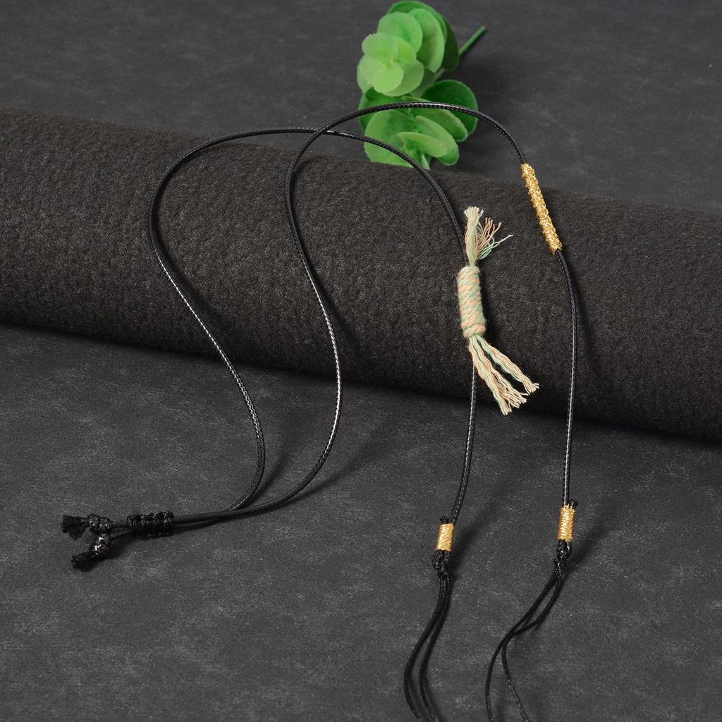 Retro Handmade Adjustable Waxed Leather Cord Necklace with Jade and Dzi Beads
