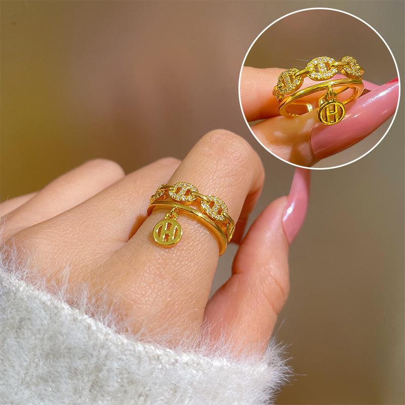 Design Wind Geometric Diamond Bead Ring Women'S Cold Wind Open Ring