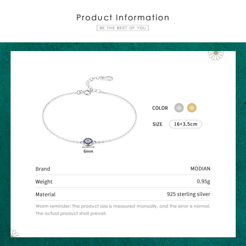 MODIAN 925 Sterling Silver Round Exquisite Lucky Eyes Pave Zirconia Bracelet For Women Adjustable Chain Fine Jewelry Gifts