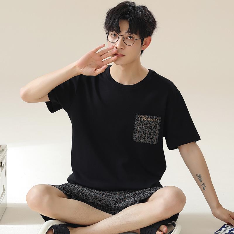 "2024 Men's Thin Cotton Short-Sleeve Pajama Set - Summer Style, Large Sizes Available"