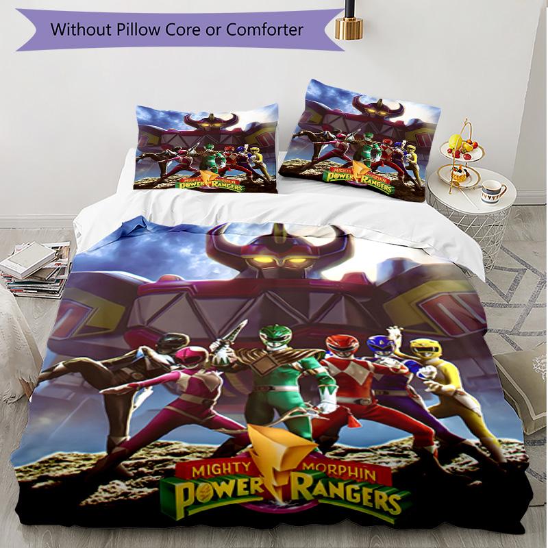 3-teiliges Bettbezug-Set (1 * Bettbezug + 2 * Kissenbezug, ohne Kern), Mighty Morphin Power Rangers Druck Weiches Ganzjahres-Bettwäscheset, Heim-Schlafzimmer-Dekoration