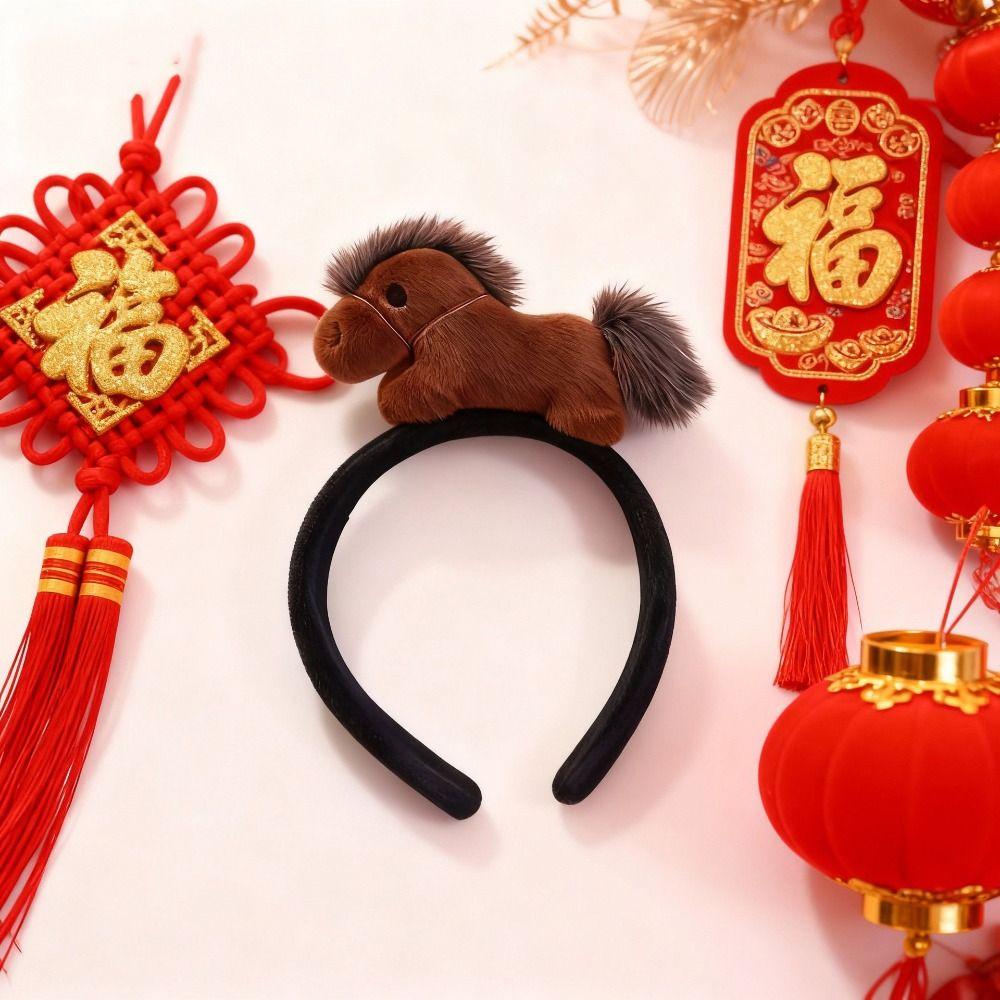 Cartoon Horse Hairband Mascot Plush Horse Headband Sweet New Year Headband Party Decoration