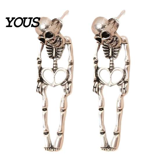 Music Festival Outfit Accessories 2Pcs Skeleton Earrings for Women, Gothic Alloy Drop Earrings, Hypoallergenic Punk Cool Skull Daily Wear Dangle