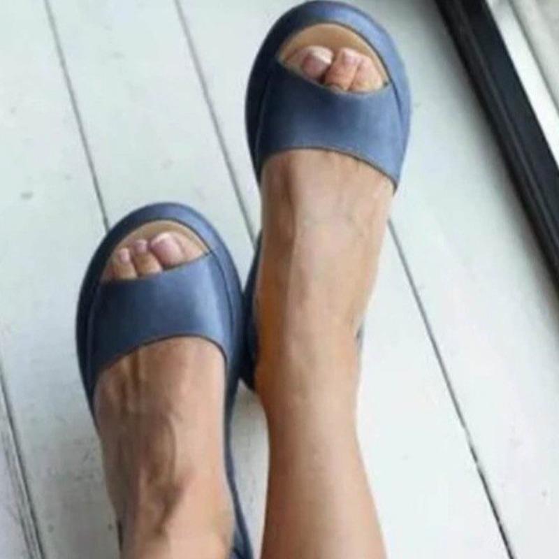 

Summer new large size one-word women s sandals low heel 43 сапфировый