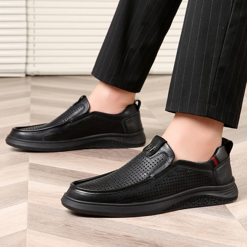 Sandals Men'S Summer Breathable White Hollow Leather Shoes Hole Shoes Casual Leather Dad Shoes Leather Sandals