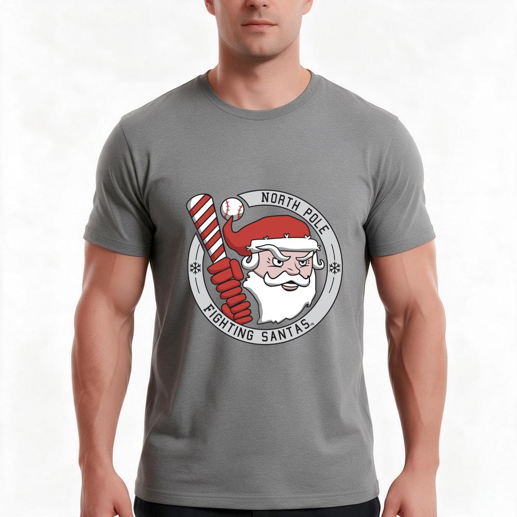 North Pole Fighting Santas Christmas Baseball Team TShirt Summer Casual Cotton Tee Oversized Streetwear Tops  Cotton