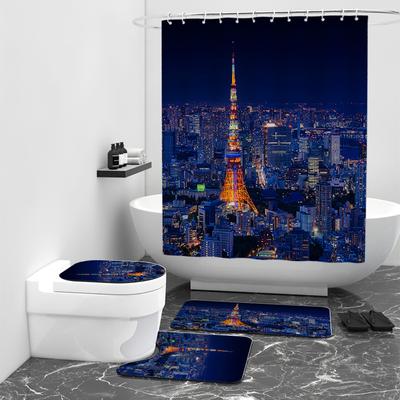 Night View Digital Printed Shower Curtain Sanitary Shower Room Bathing Waterproof Cloth