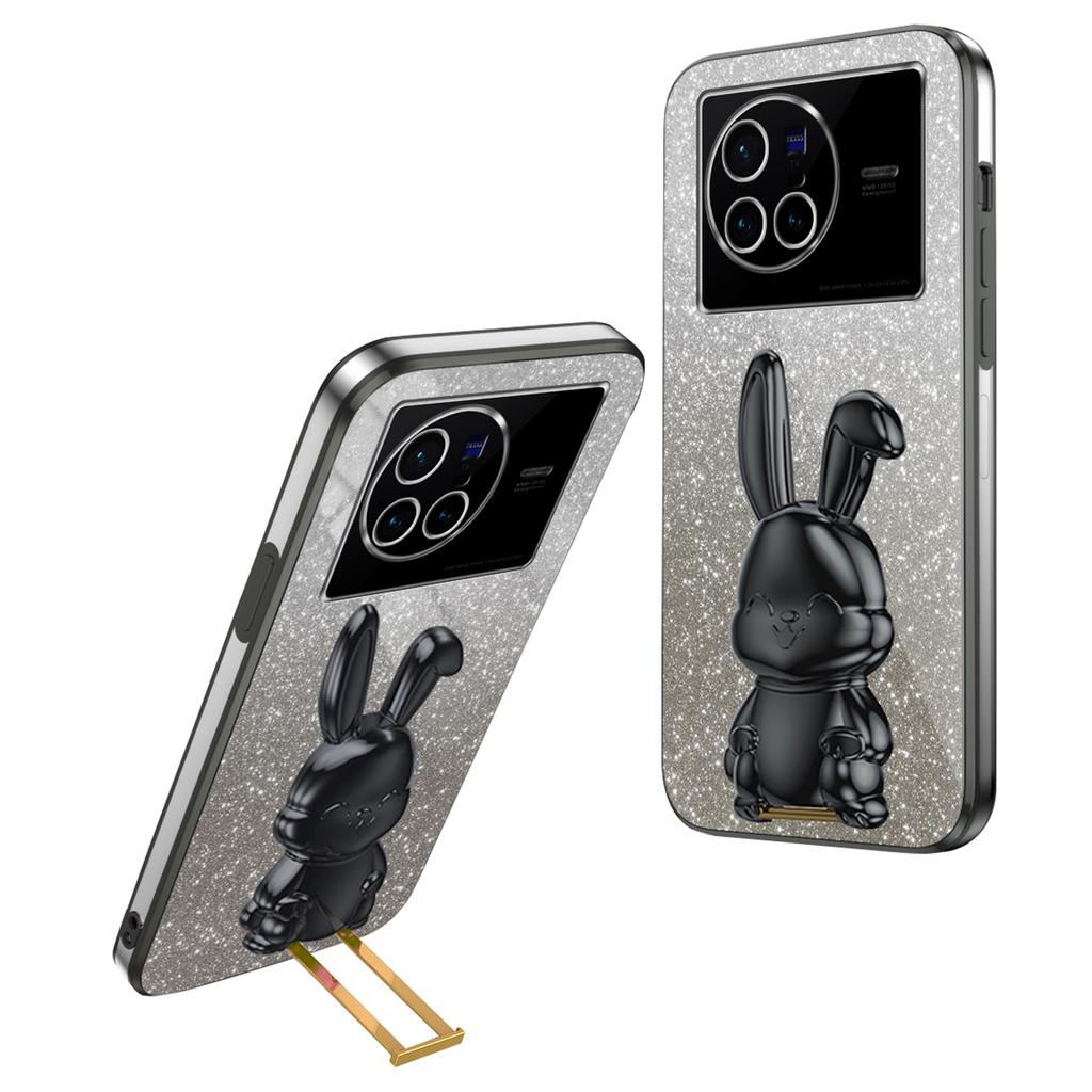 For vivo X80 5G Case Glitter Powder PC+TPU Phone Cover with Pull-out Kickstand