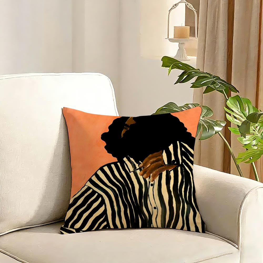 Abstract Figure Lines Girl Sofia Cushion Cover Reversible Plush Pillow Cover Soft Fluffy Home Decor for Sofa Bedroom