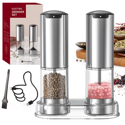 Automatic Pepper Grinder Salt And Pepper Grinder USB Rechargeable Adjustable Coarseness Spice Mill With LED Light Kitchen Tool