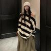 Retro Color-Block Off-Shoulder Knitted Sweater - Autumn 2025 Women's Fashion