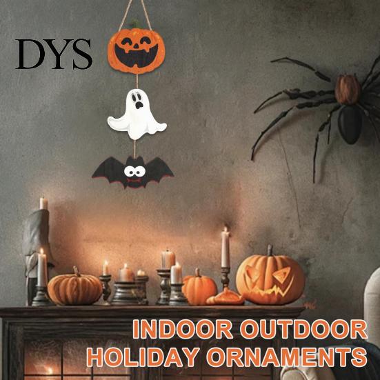 Indoor Party Atmosphere Sign Halloween Wooden Hanging Ornament, Jack-o'-Lantern Ghost Bat 3-Tier String Door Hanger, Cute Easy Install Hemp Rope Wood