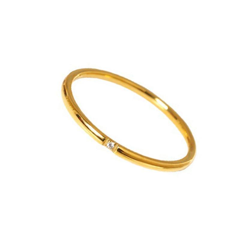 Stainless Steel Gold Color 1 mm Thin Finger Ring With Zirconia Wedding Band Personality High Quality Luxury Jewelry Party Gifts