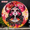 Pc D Flat Sugar Skull Round Wall Decoration Featuring a WomenS Portrait This Vibrant Wall Art Serves As a Durable Decor