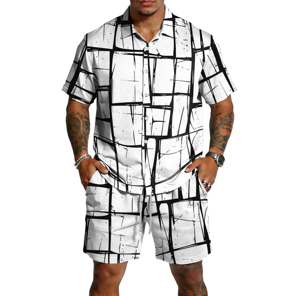 Men's Casual Lightweight Breathable Short-Sleeve Shirt And Shorts Set