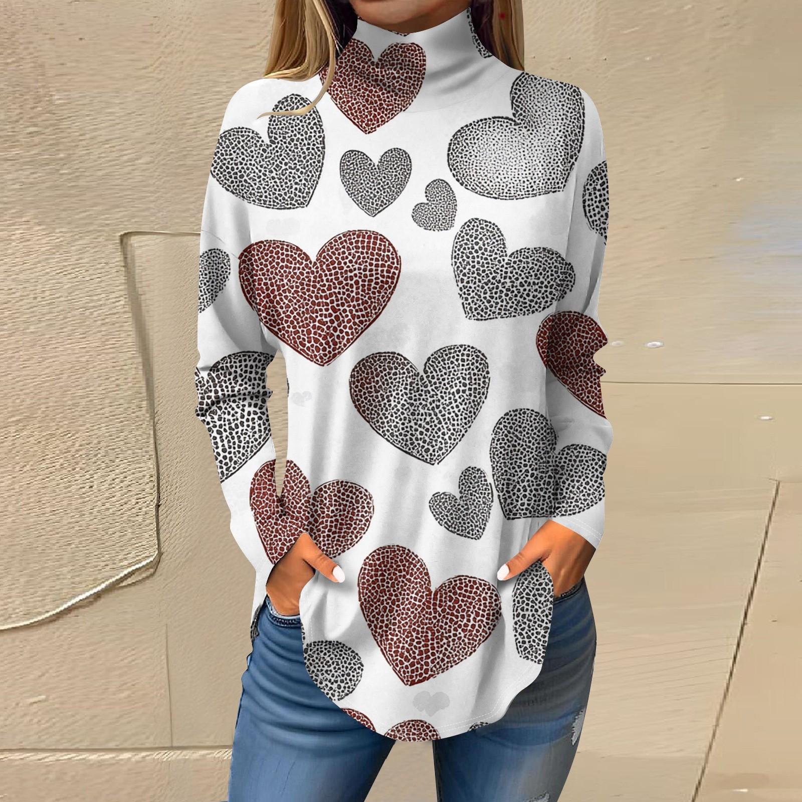 

Футболки для женщин, осенние повседневные рубашки с длинным рукавом, толстовка с принтом, топ с высоким воротом, пуловер L чёрный