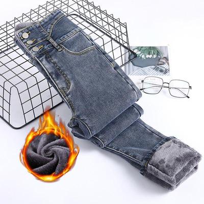 Koreańska moda zima grube aksamitne damskie obcisłe dżinsy z wysokim stanem proste polarowe ciepłe slim fit stretch damskie spodnie dżinsowe na co dzień