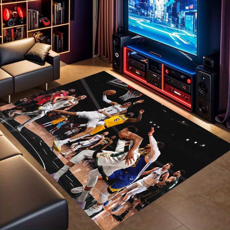 Basketball Stars Match Action Collage Print Area Rug Basketball Sport Non Slip Rectangular Floor Mat Basketball Fan Gaming Room Bedroom Decor Rug