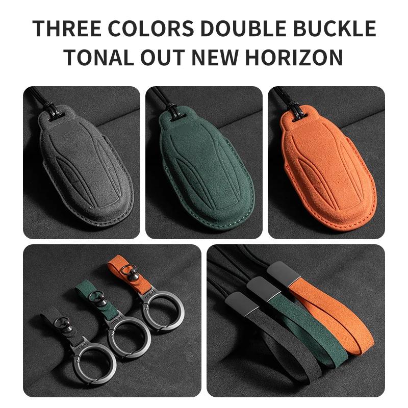 Interior Mouldings Leather Car Remote Key Case Cover for IM 2022 L7 2023 LS6 2023 LS7 Auto Key Fob Shell Suede Leather Keychain