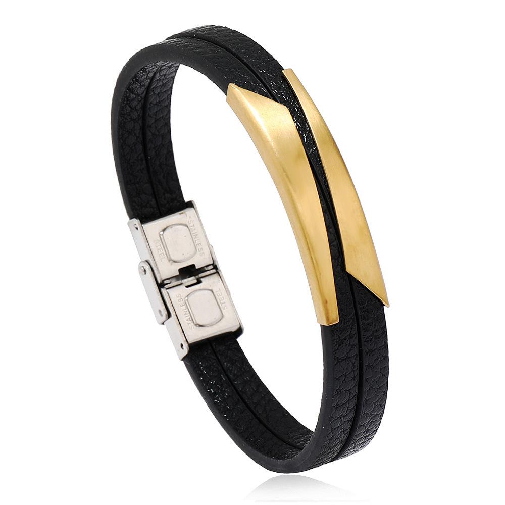 

Браслет из нержавеющей стали, модный браслет из титановой стали с имитацией кожи, мужские украшения, универсальный браслет в стиле ретро