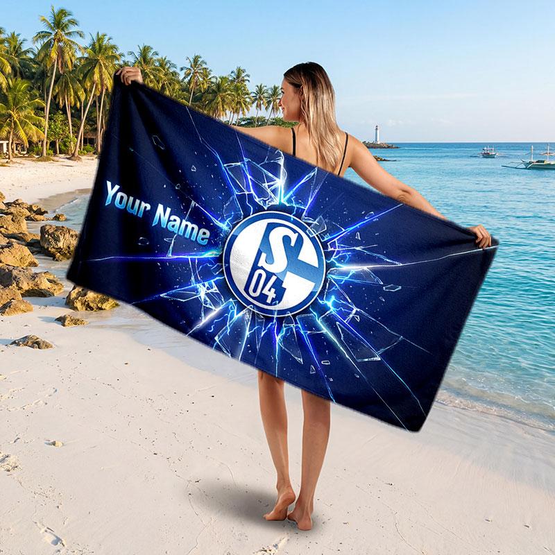 Schalke 04 FC Benutzerdefiniertes Strandtuch, Personalisierter Name Textdruck, Fußballlogo Weiches Schnelltrocknendes Handtuch Urlaubsgeschenk
