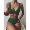 Big Pit Strip High Waist Pure Color Bikini Double Shoulder Belt Split Swimsuit Women's Swimsuit