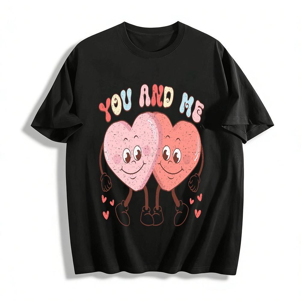 

Retro You And Me Heart Graphic Couples Casual Printed Top Pure cotton T-shirt 6XL