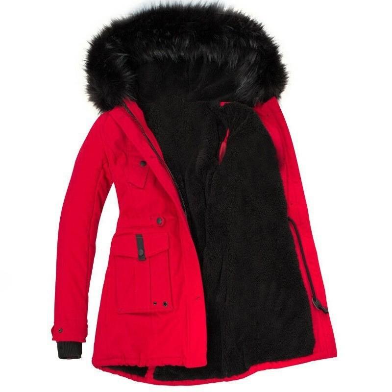 2025 Damen Midilanger Verdickter Winterparka mit Pelzkragen