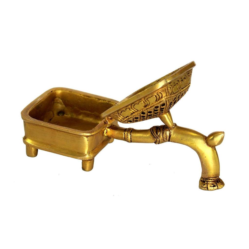 Brass Incense Burner Dhoop Dani Stand with Handle- 15 Cms(Square)