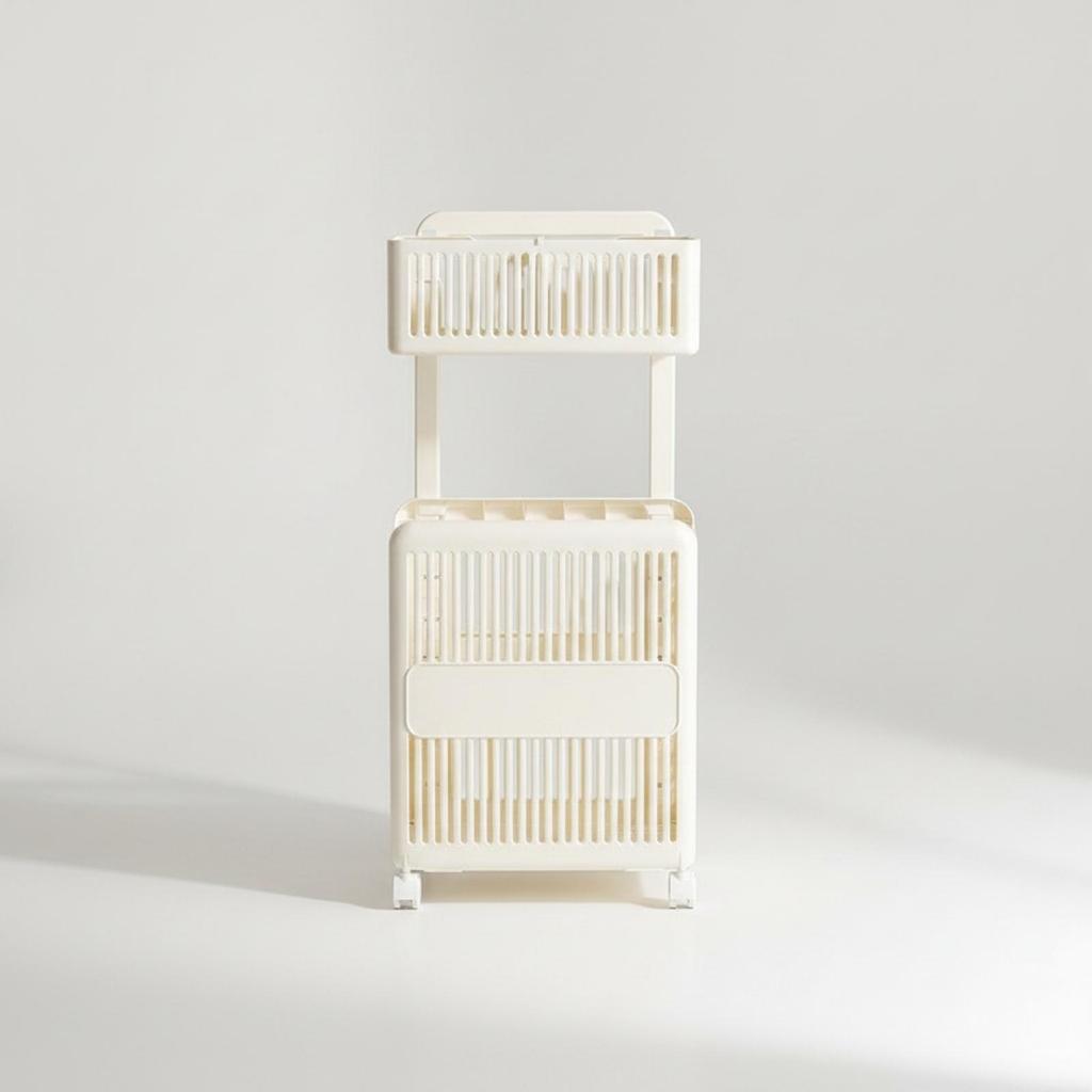 Slatted Laundry Storage Basket with Divider Standing Folding Two-Tier