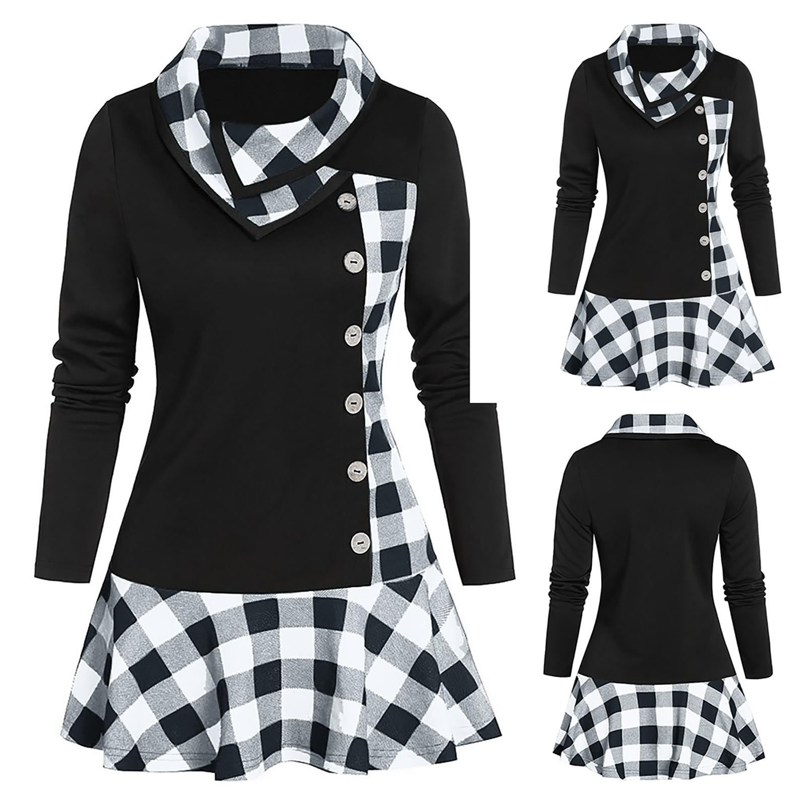 

Ramidos Плюс Размер Женская Мода Пуговицы Капюшон Шея Длинный Рукав Пэчворк Плиада Печати Топы XXXXXL белый