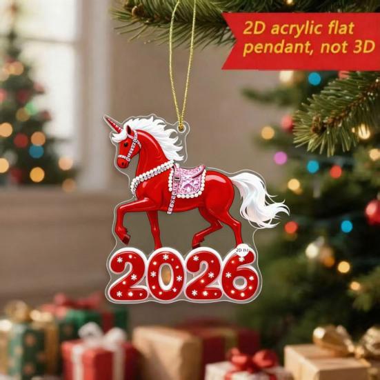 2026 Acryl Pferdeanhänger Auto Rückspiegel Ornament 2D Hängeanhänger für Feiertagsdekoration Süßes Geschenk für Autoliebhaber