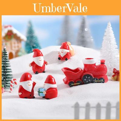 Adorável Conjunto de Figuras de Resina de Natal Com Papai Noel e Acessórios de Mini Cena de Neve