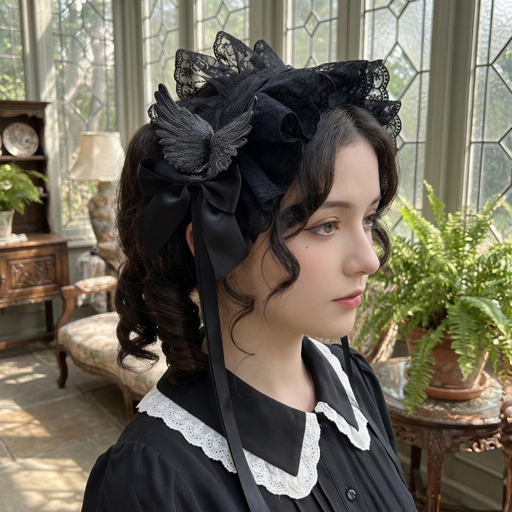 Spicy Girl Lolita Wings Lace Headband Rivet Ruffled Hairband Sweet Cosplay Headdress  Cosplay