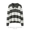 Seven-Gauge Thickened Cashmere V-Neck Color-Block Stripe Polo Collar Pullover